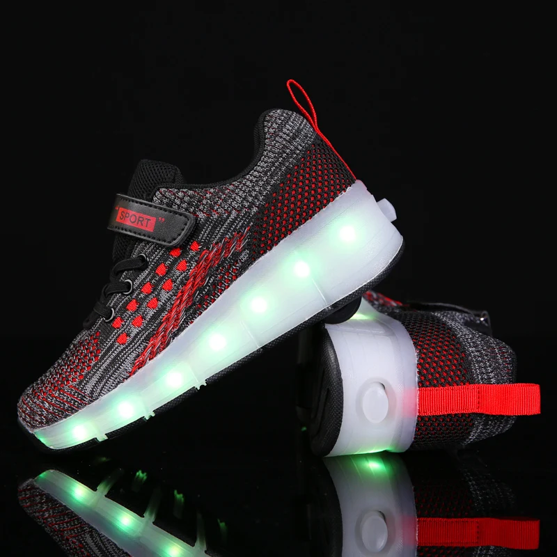 Drop Shipping 7 Colors LED Rechargeable Kids Roller Skate Shoes Single Wheel Shoes Sport Sneaker For Boys/Girls