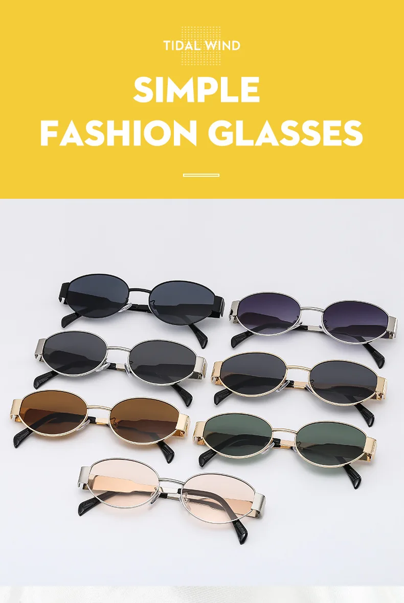 Nuevas gafas de sol de metal con marco ovalado, gafas de sol de alta calidad, logotipo personalizado, gafas de sol para exteriores para hombres y mujeres