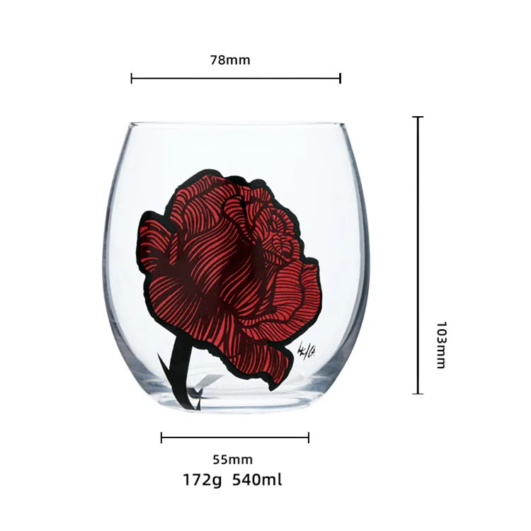 Creative Rose Imprinted Wine Glass Stemmed Red Wine Glasses Set