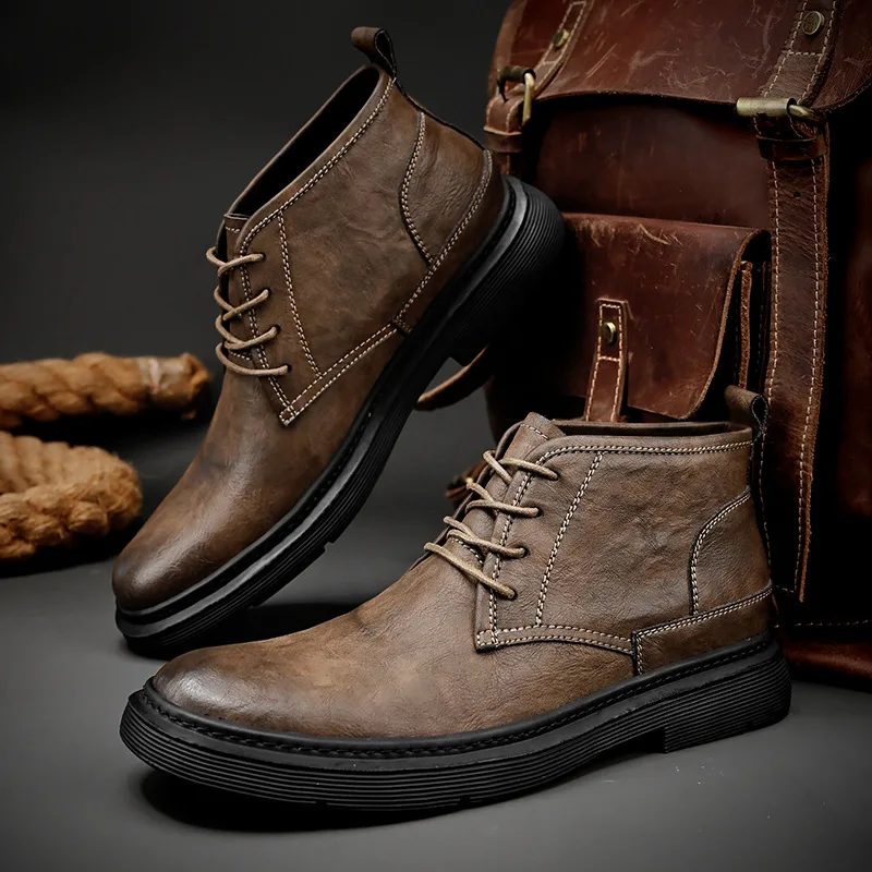 New British Retro Men's Martin Boots High Quality Action Leather ...