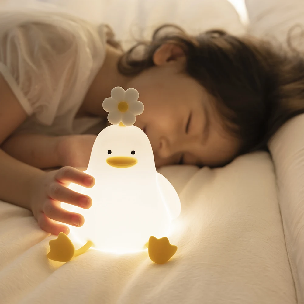 USB Rechargeable LED Silicone New Design Night Lamp Flower Duck New Fashion Soft Nursery Night Light Bedside Light for Kids