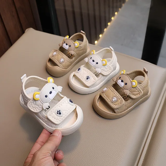 New Arrival Summer boys girls sandals with cartoon bear Soft soles shoes Non-slip slippers PU Toddler Kids Shoes beach sandals