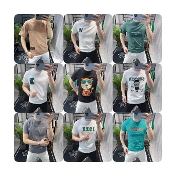 Men's Shirts Summer Short-Sleeved Round Neck Vintage Letter Print Pullover T-Shirt Top Tshirts Short Sleeve