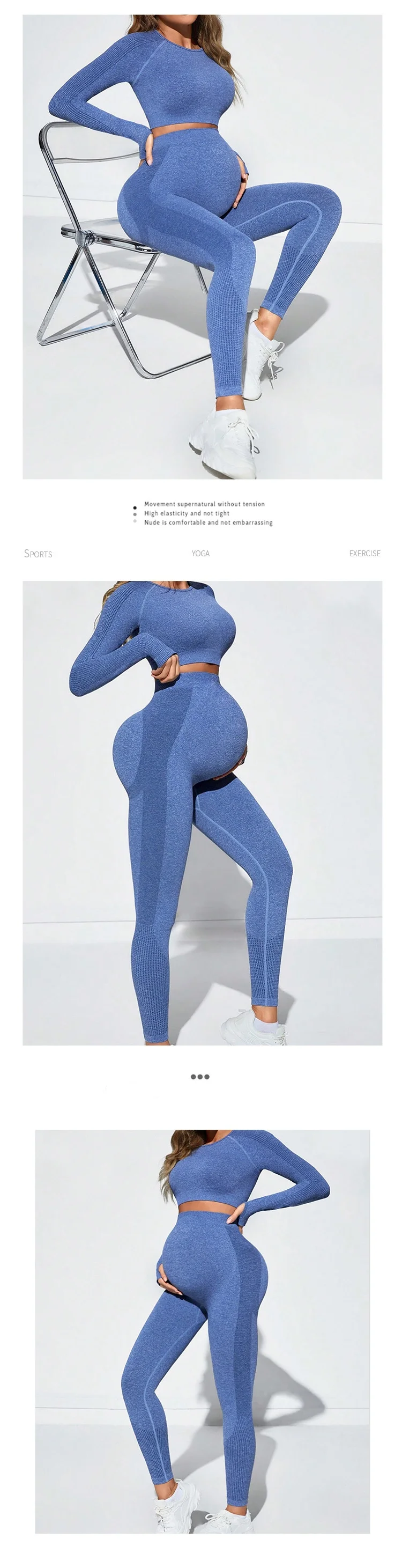 product seamless knitted pregnant women long sleeve yoga set europe america sexy abdominal support peach hip tight maternity sports set-58