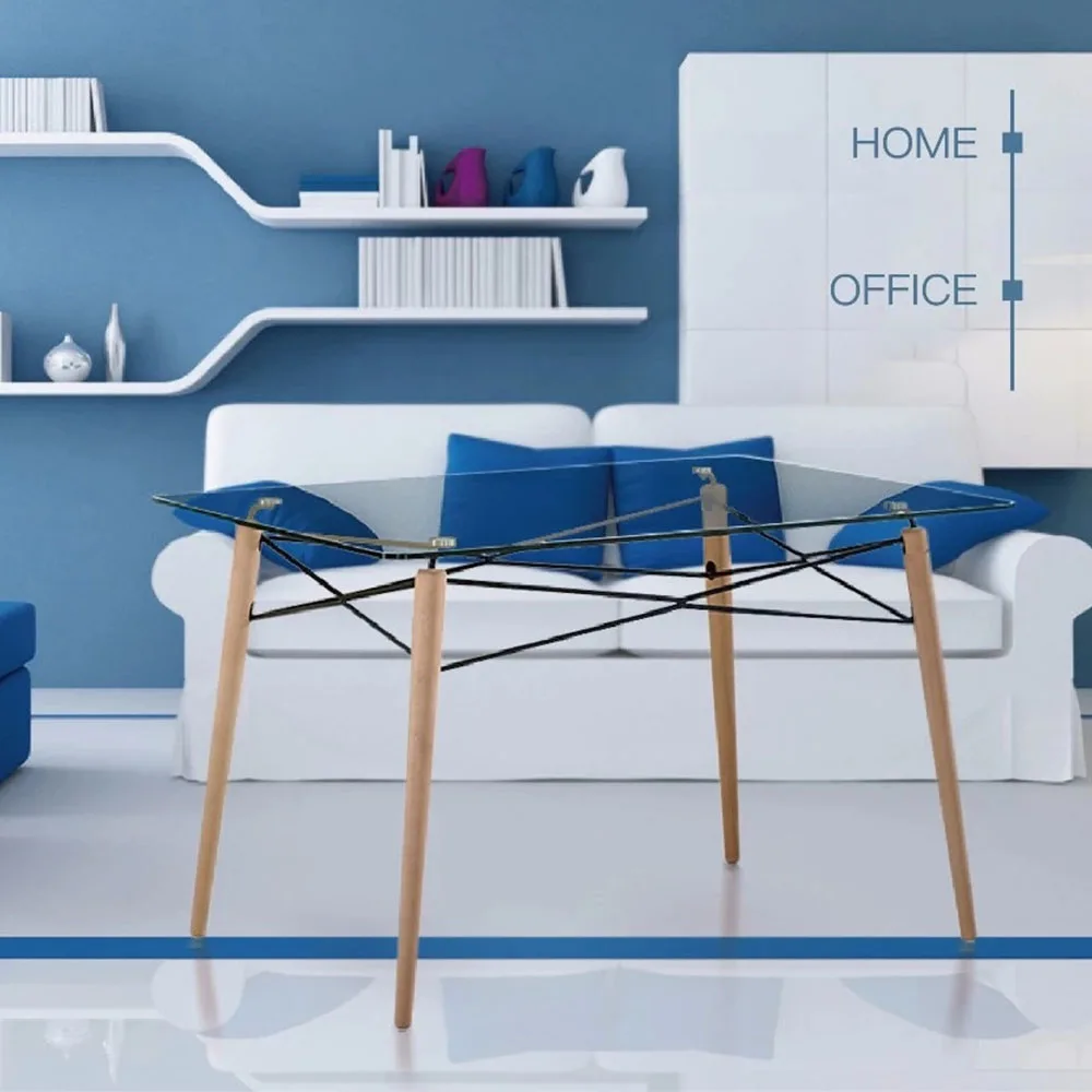 Minimalista Dining Tables With Wood Legs Tempered Glass Table Top For