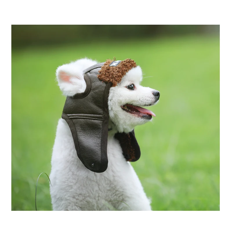 Dog Aviator Hat Cap Warm Brown Solid PU Leather Nylon XXL Size 50 Sustainable Orange Black Pink for Small Pet Summer Winter