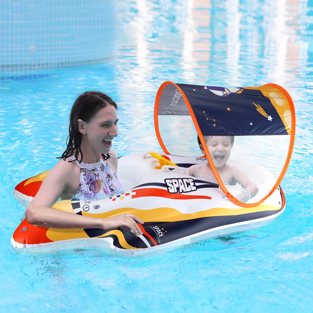 Swimbobo Baby Seat Floats Thicken PVC Inflatable Kids Swim Float Child Swimming Rings Toys Floating Ring Summer With Canopy