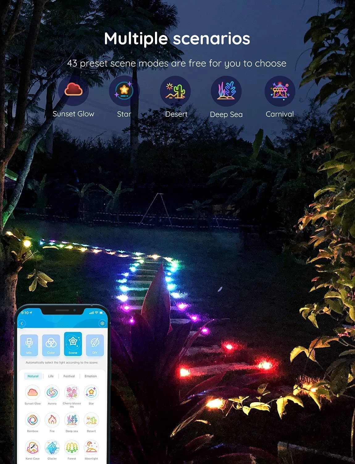 product 15 pack ip67 waterproof outdoor ground garden lawn walkway 36ft multicolor rgbicw pathway led string lights with app control-52