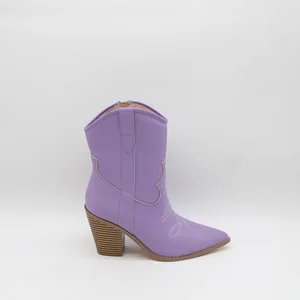 BUSY GIRL HQ1109 Custom Wholesale Women's Ankle Boots Yellow Snake Print Western Cowboy Boots with Pointed Toe Chunky Heel