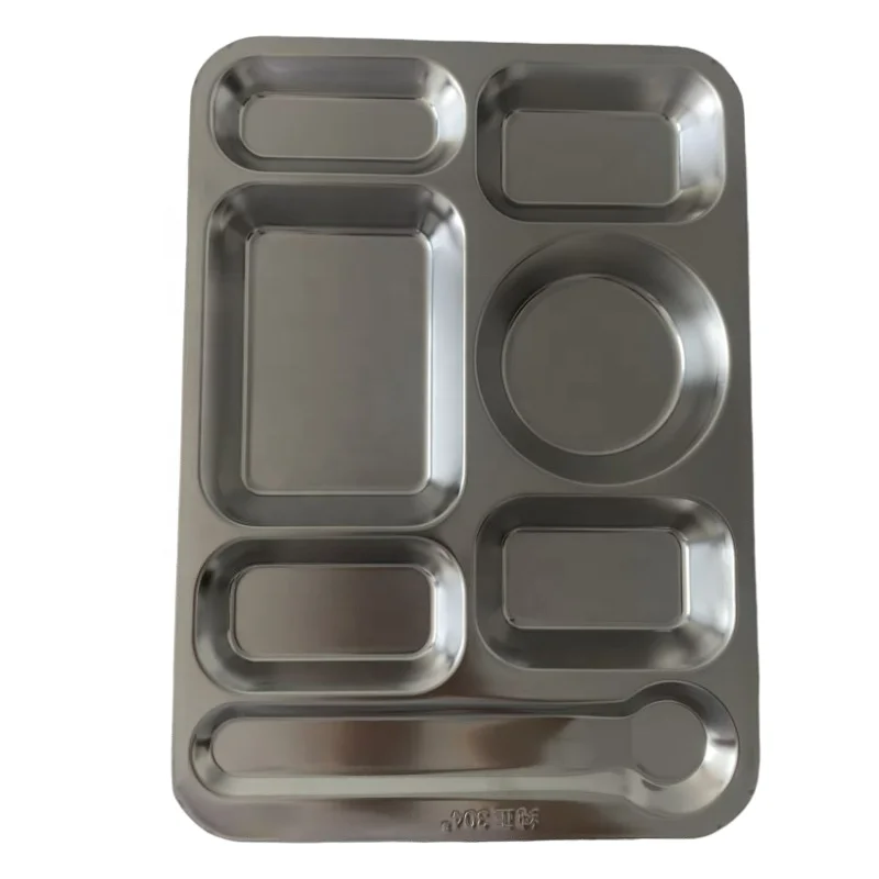 New Large 7 Compartments Dining Plate Stainless Steel Fine Dinner