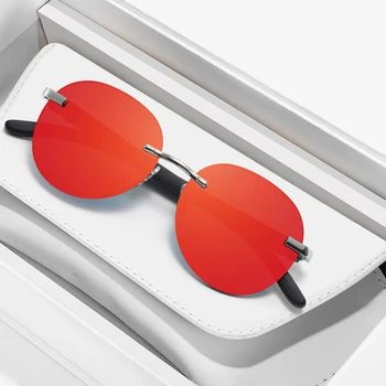 2024 High Quality Vintage Rimless Round sunglasses men Large Frame wooden sunglasses custom logo sunglasses women