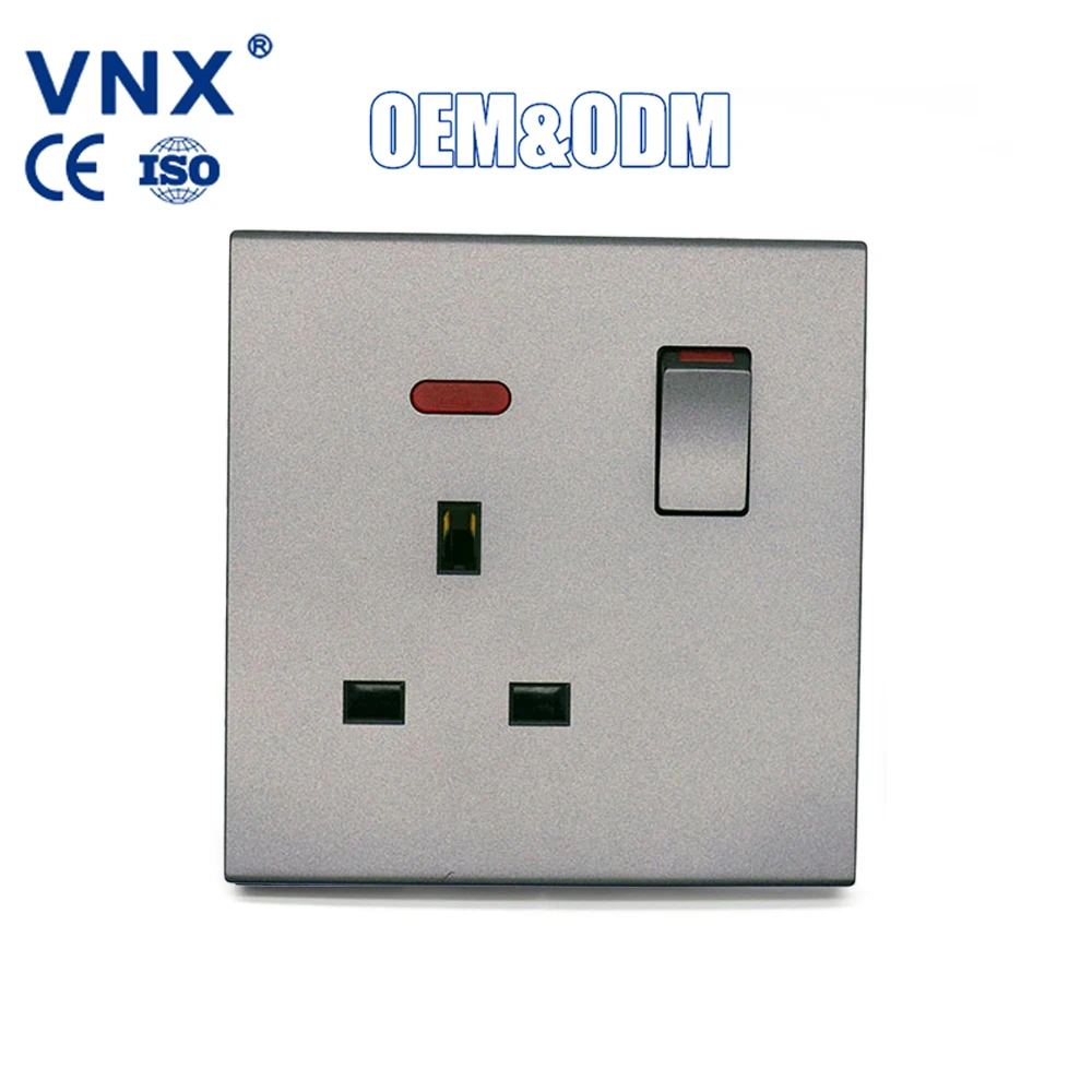 1 Gang UK 13A Switched Socket Gray Color Electrical Wall Switch and Socket 220V