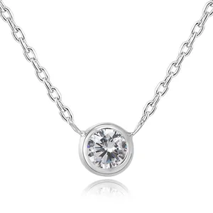 Custom Fashion Jewelry 925 Sterling Silver Necklaces Simple Fashion Bezel Setting Crystal Gemstone Necklace