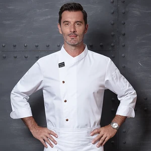 Customizable Men's Long Sleeve Leather Chef Overalls Upscale Kitchen Clothing Back Support for Restaurant Hotel Kitchen Use