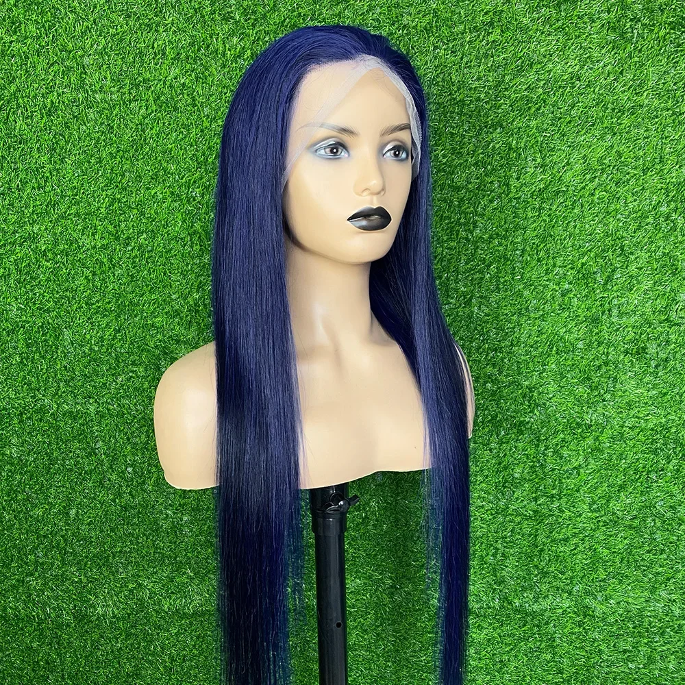 Peruki z włosów ludzkich z koronką Midnight Blue z przodu, brazylijskie, 13X6, ciemnoniebieskie, 250% gęstości, damskie_voghion.com