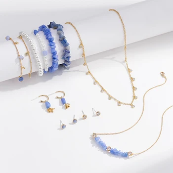 Women Jewelry Summer Blue Kyanite Beaded Necklace gem stone earring necklace set real natural stone jewelry necklace