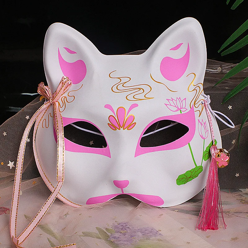 Anime Fox Mask Hand-painted Japanese Half Face Cat Mask Masquerade ...