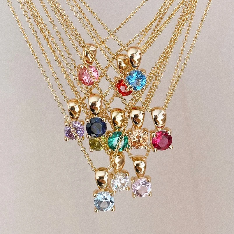 Gemnel Cable Chain Colourful Brilliant Cut Birthstone 925 Sterling Silver Diamond Necklace