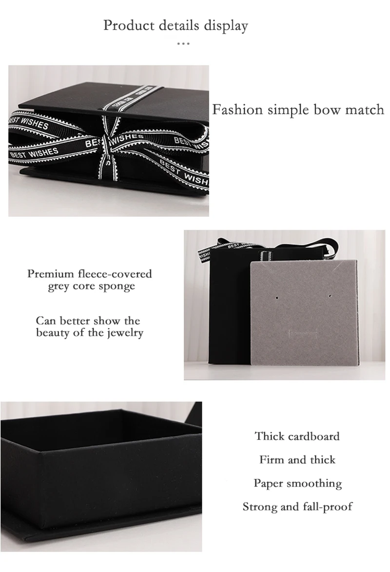 Jewelry Paper Box with Drawstring Closure for Necklace Earrings Bracelet Ring Packaging Gift Box Grey Foam Custom Size Shape details