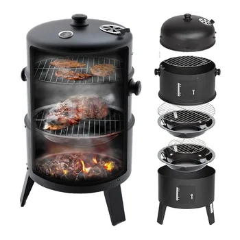 3 in 1 Smokeless Charcoal Bbq Grill Smoker 3 Layers Tower Vertical Barrel Charcoal Barbecue Grill Smoker