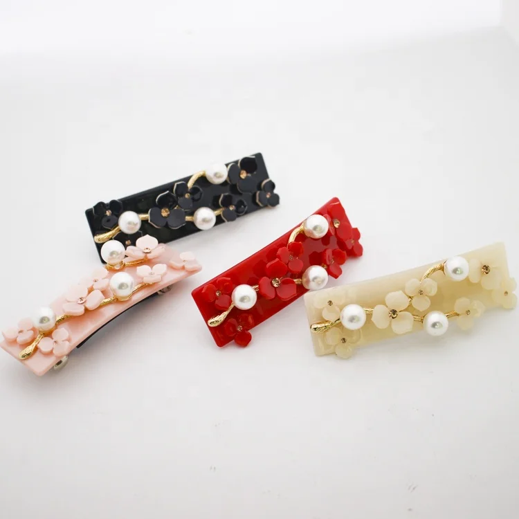 Модные Красочные заколки для волос во французском стиле Цветочные из ацетата и жемчуга со стразами женщин