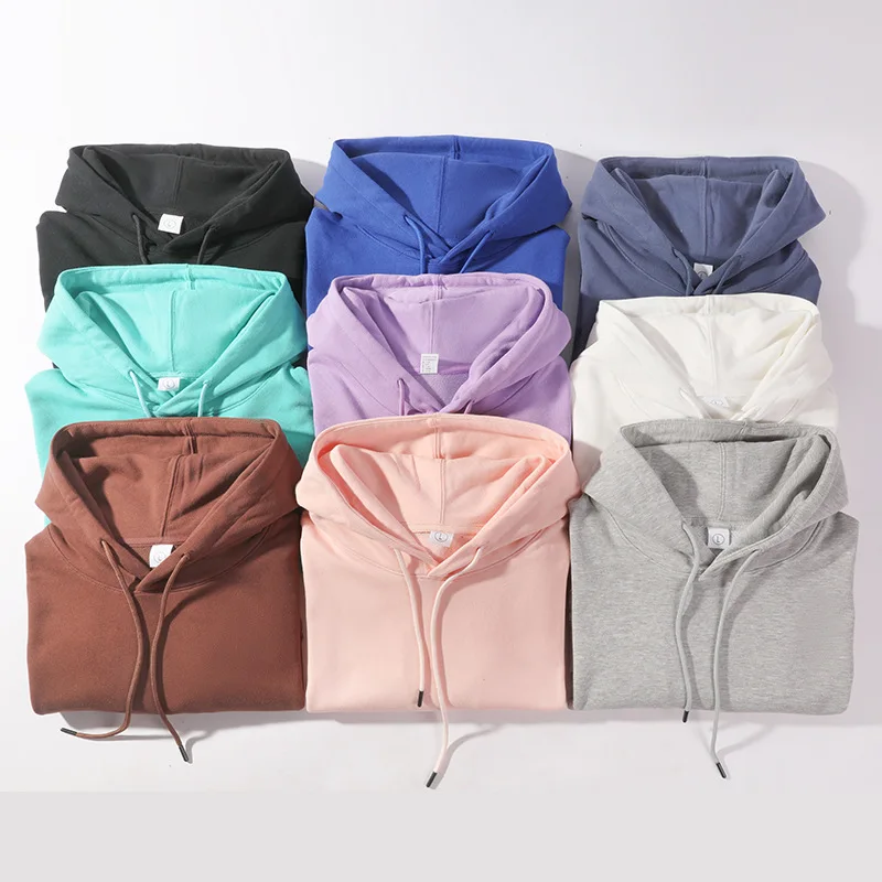 2024 Fashion Spring and Autumn Hooded Cotton Sweatshirt With Pocket Plus Size Shoulder Loose Solid Color Hoodies