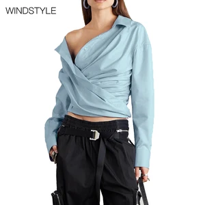 Women's Cross-Shoulder Design Long Sleeve Cotton Top Fashion Daily Print Tank for Summer and Winter