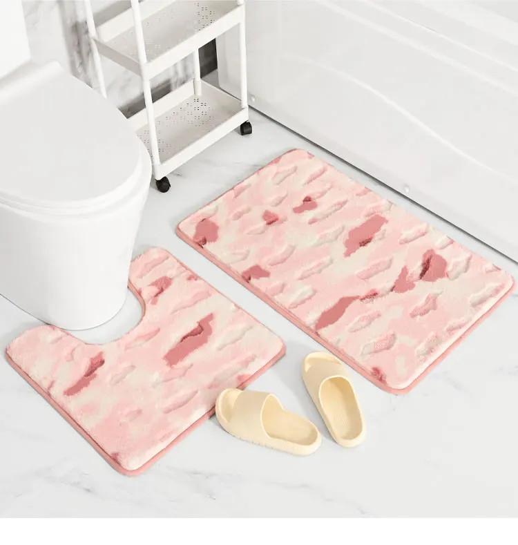  Wholesale Bath Rug Set 2 Piece Bathroom Rug Toilet Mat Sets Non Slip Water absorb Bath Shower Mat U-shaped Toilet Rug Combo manufacture