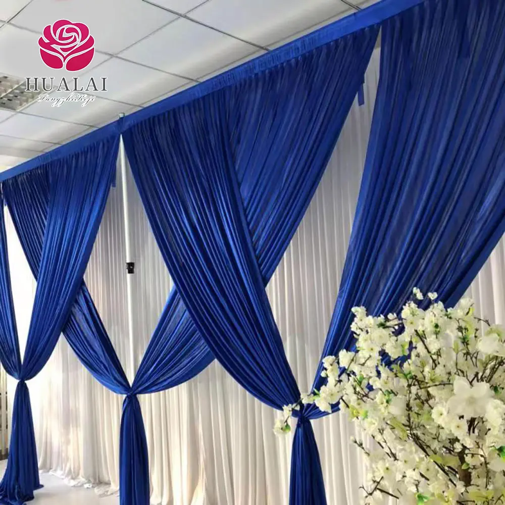 Supplies Navy Blue Wall Complete Shimmer Back Drop Drapes Set For ...