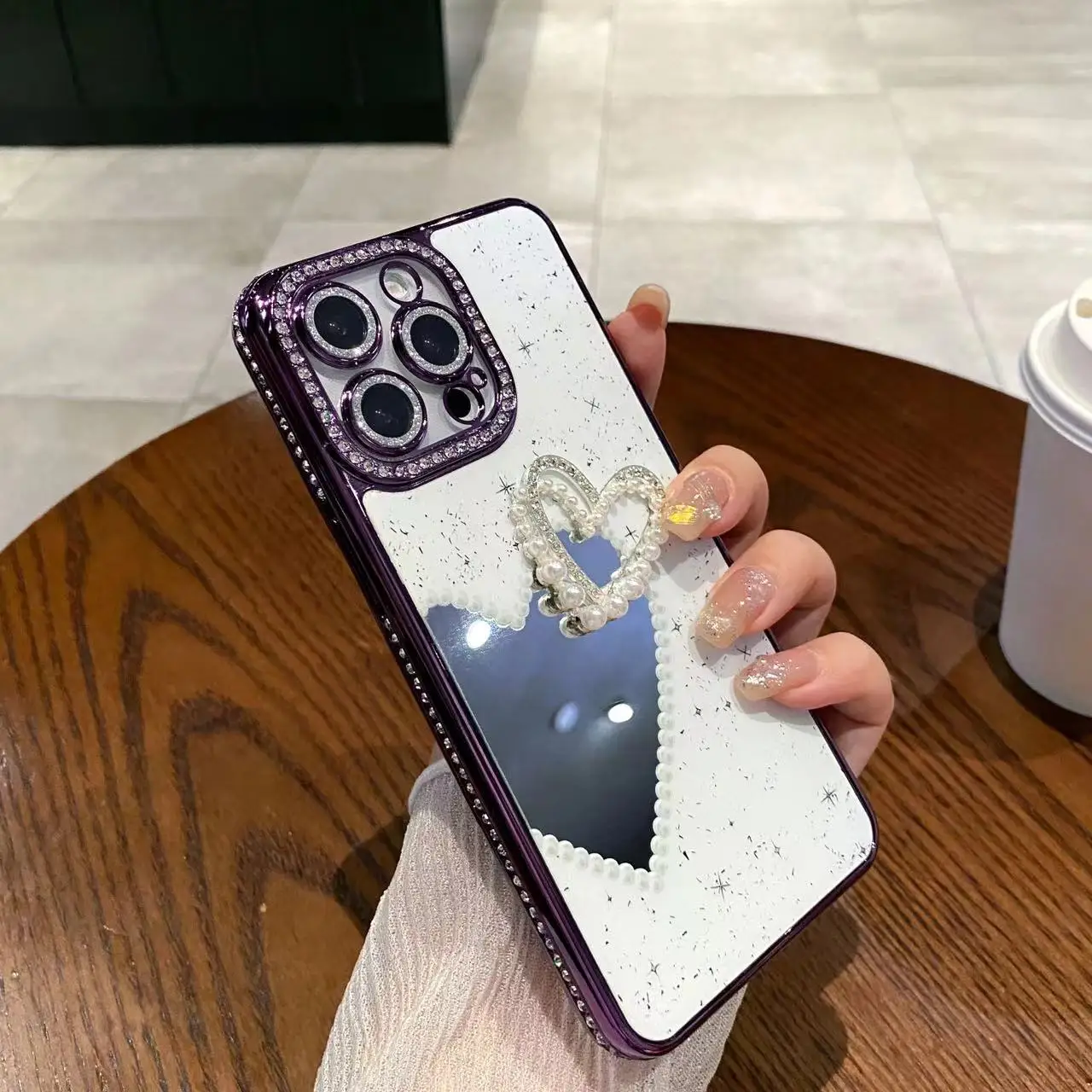 Girl Case Heart Mirror Diamond Mobile Phone Case Women Design Glitter Cell Phone Case for Samsung S23 S24 S25 Plus Ultra