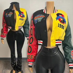 OEM Factory Designer Y2K Streetwear College Team Letterman Jacket Women Custom logo Embroidery Cropped Varsity Jacket