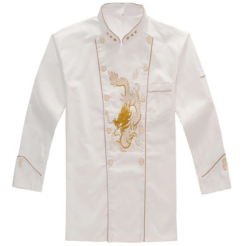 Spring Chef Uniform Cook Jacket Long sleeve Chinese Dragon Restaurant  Embroidery Men White - AliExpress