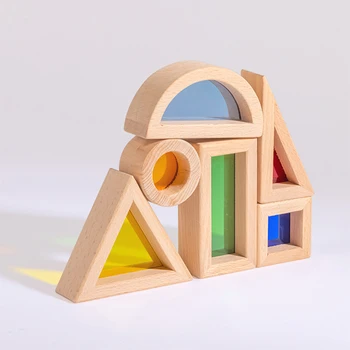 Building Rainbow Wooden Stacker Stacking Blocks Montessori Preschool Learning Educational Toys for Baby Toddlers Kids Boys Girls