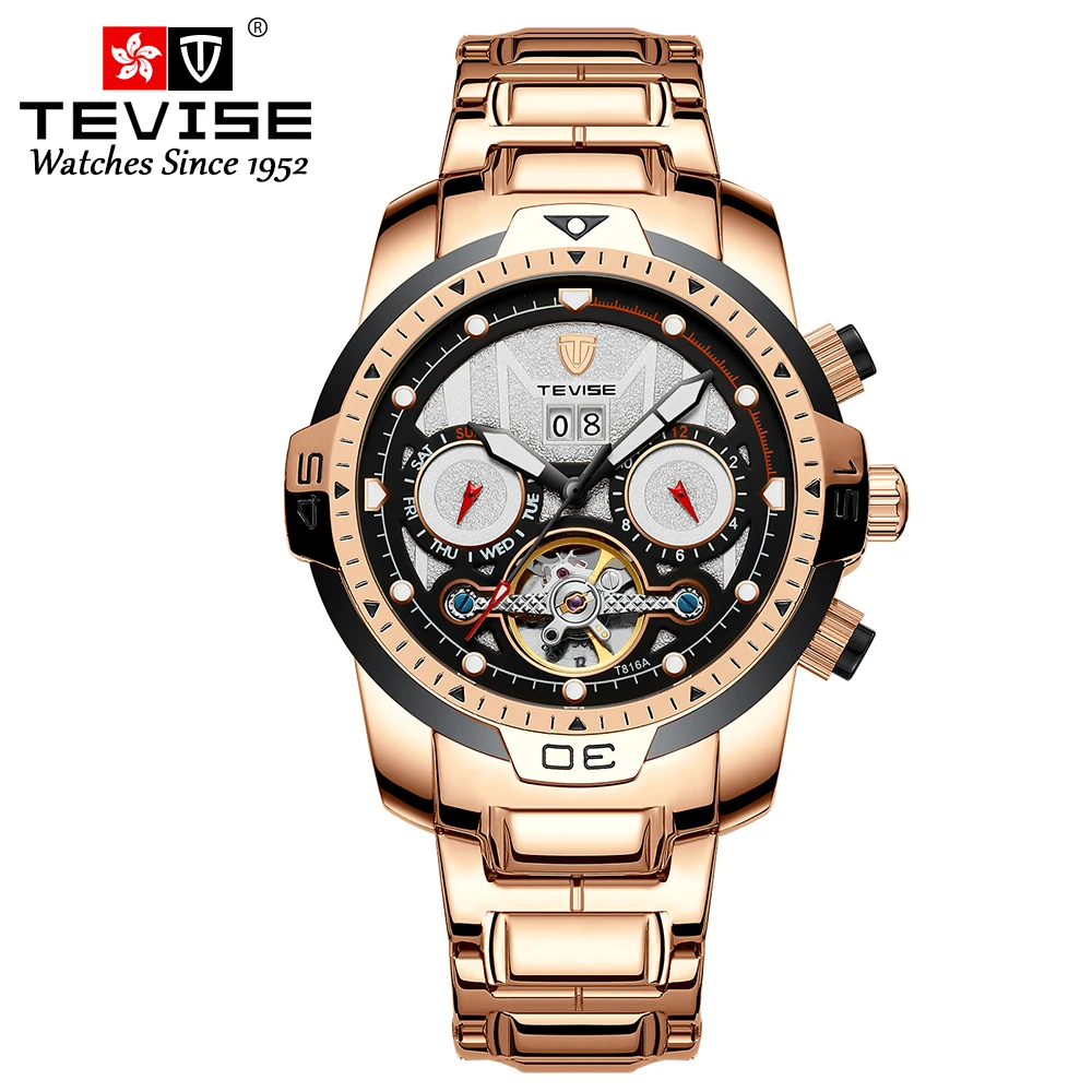 Tevise Calendar Auto Date Waterproof Multiple Time Zone Mens Diver Sport Multifunction Watch