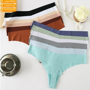 Women Thin Ice Silk Thong Underpants Low-Rise Everyday Knitted Quick-drying Seamless T-back Panties Women Intimates