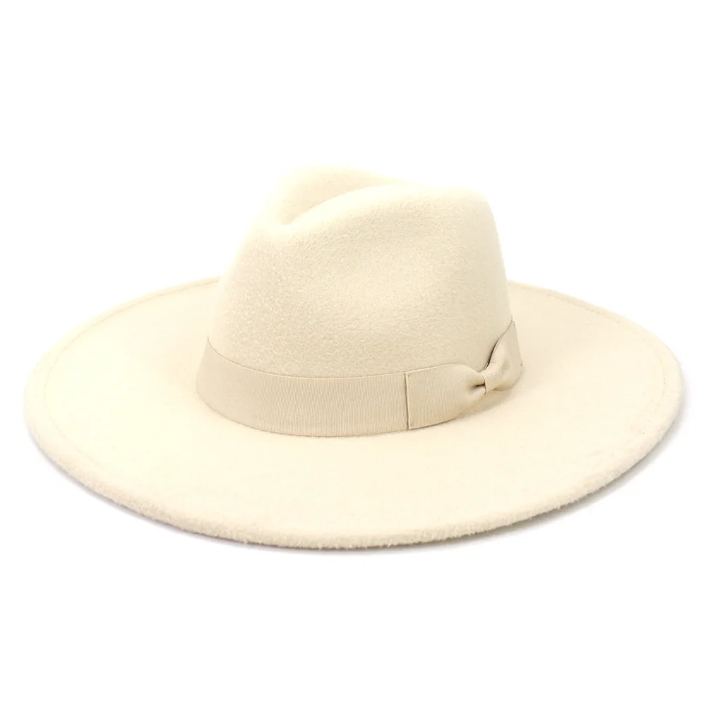 2021 New 9.5 Cm Wide Brim Plain Hat Women Wool Fedora Felt Hat With ...