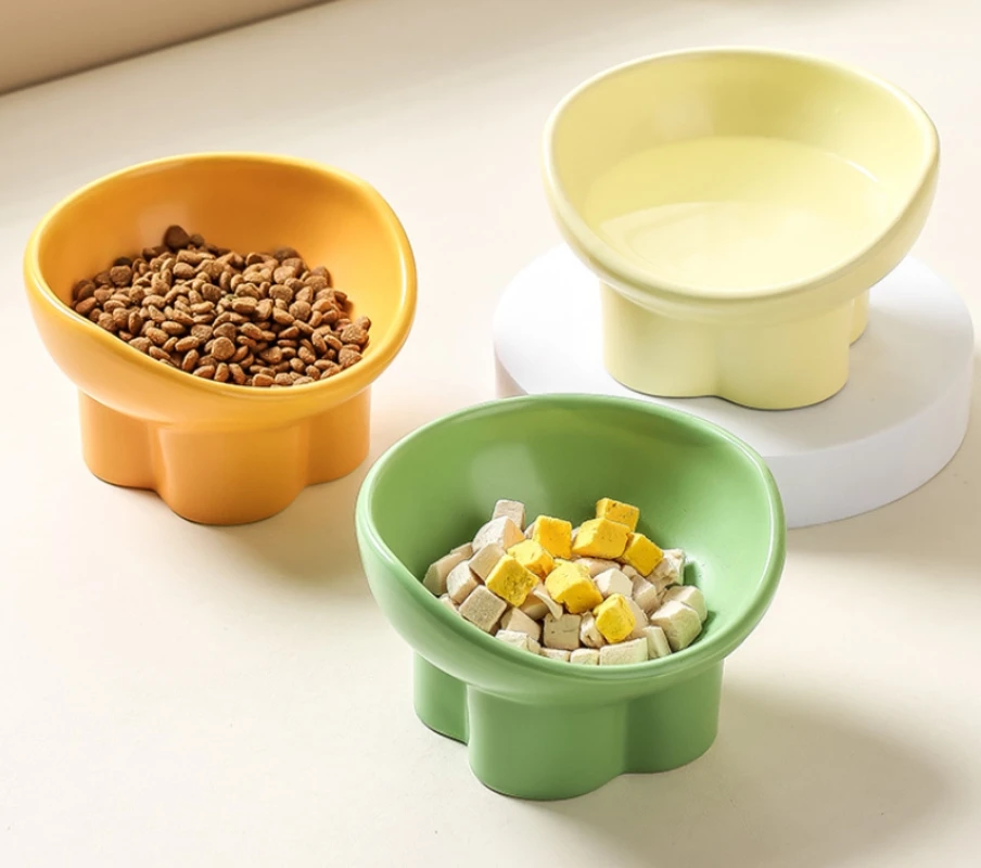 Protect Pet's Spine Small Dog Anti Vomiting Raised Cat Food Bowls Tilted Elevated Cat Bowl Ceramic Pet Food Bowl