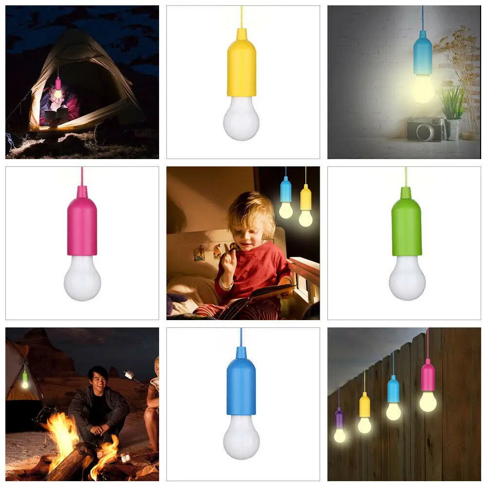 LED Portable Night Light Colorful Hanging Pull Cord Bulb Party Wedding Xmas Decoration for Kids Bedroom Tent Reading Lamp