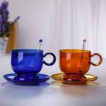56H Borosilicate color glass coffee cup color glass dishes and glass spoons