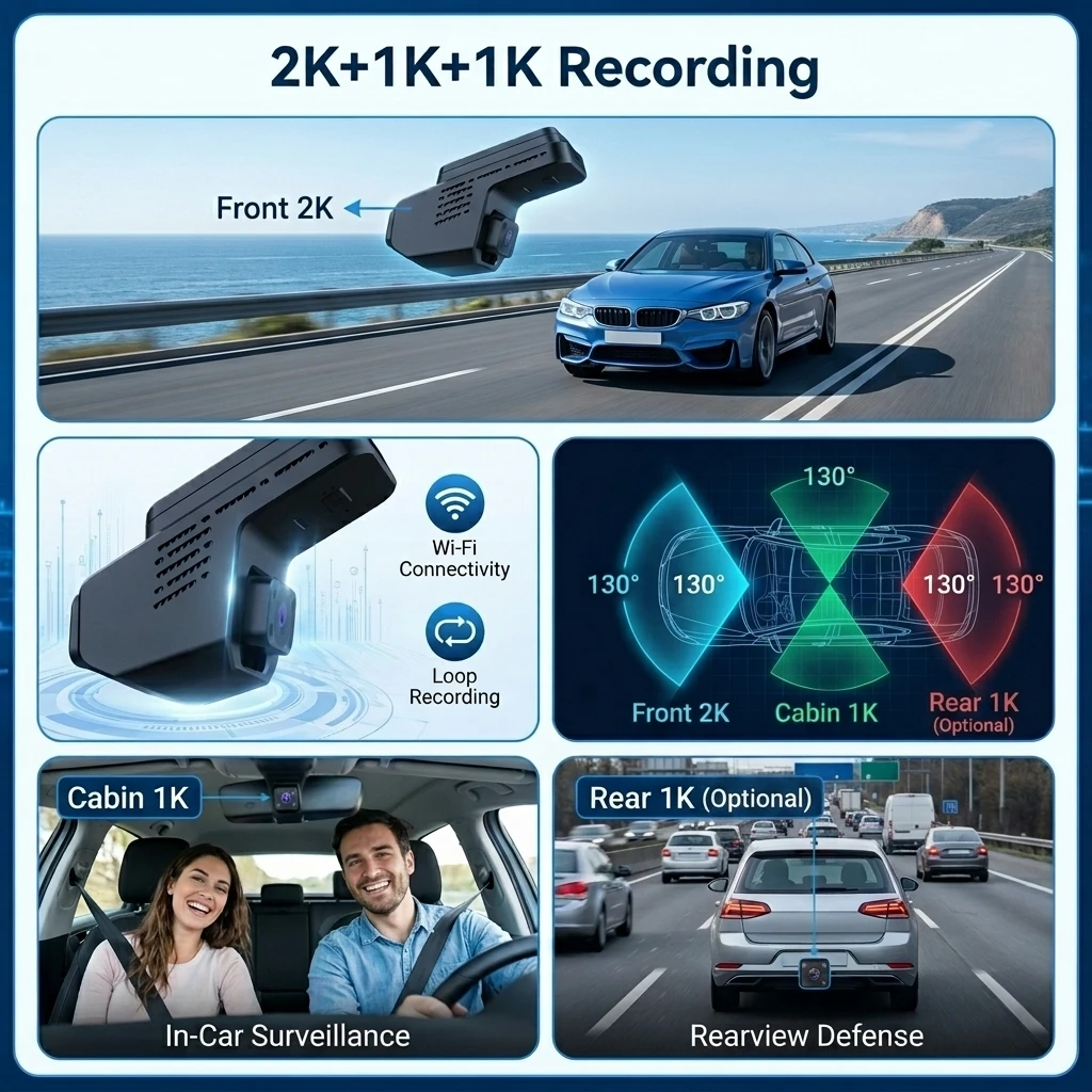 VIEVGUARB Full Protection 360 Camera Car WiFi Dash Cam 2K 4K Optional with 1 Year Warranty Dual Lens Night Vision