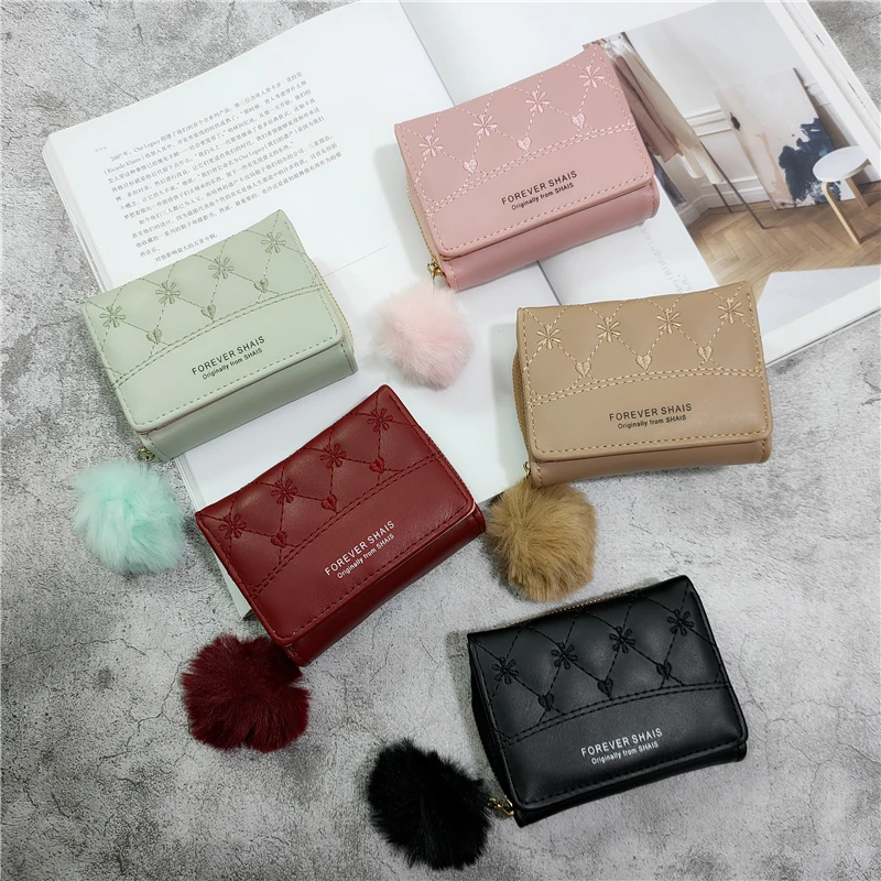 Color : Red LanDream New Short Buckle Folding Student Small Fresh and Lovely Korean Version of The Mini Light Small Wallet Purse Color : Grey Women Purse