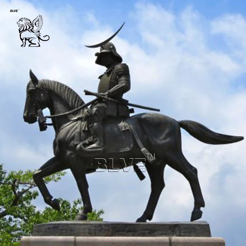 BLVE Outdoor Decoration Famous Large Garden Metal Copper Bronze Japanese Samurai Statue With Horse Sculpture