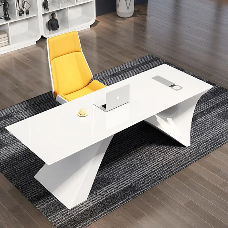 Modern boss Lady Elegant White Office Desk Computer Counter l Shape Table Ceo Manager Working Office Furniture