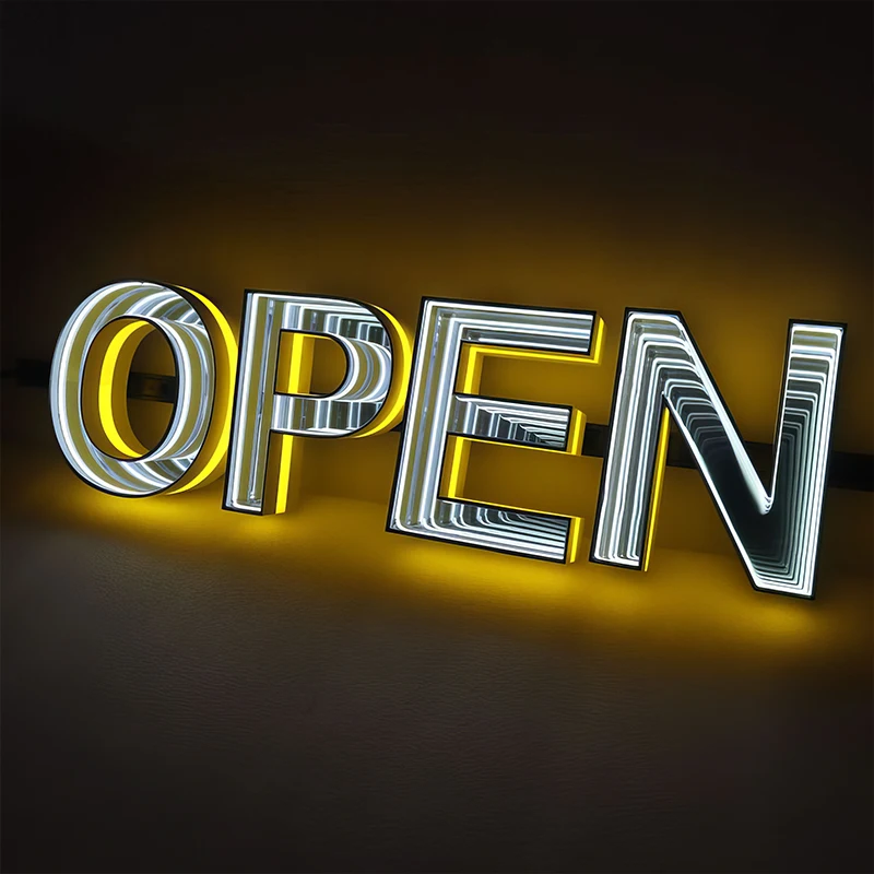 LED 3D Infinity Mirror Sign,Personalized Business Infinity Mirror Neon Sign,Custom LED Track Channel Letters