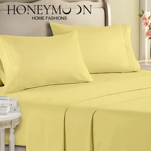 Yellow Soft Home Luxury Bed Sheets Deep Pockets 3Pcs Sheet Set