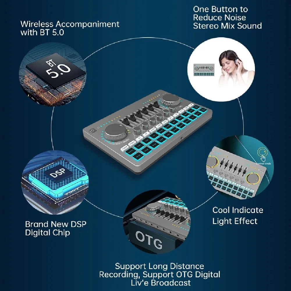 Профессиональный звуковой Миксер для студийной аудиосистемы с интерфейсом v8 и функцией звуковой карты