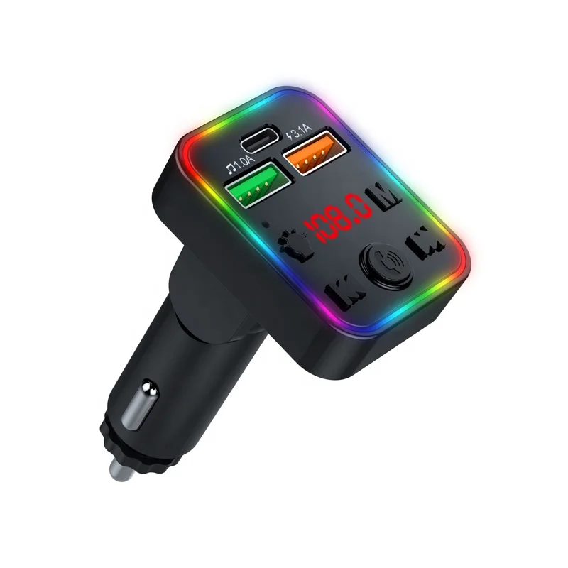 P22 USB C BT Adapter for Car Wireless FM Radio Transmitter Handsfree Calling Music Player PD USB Car Fast Charger LED Backlit