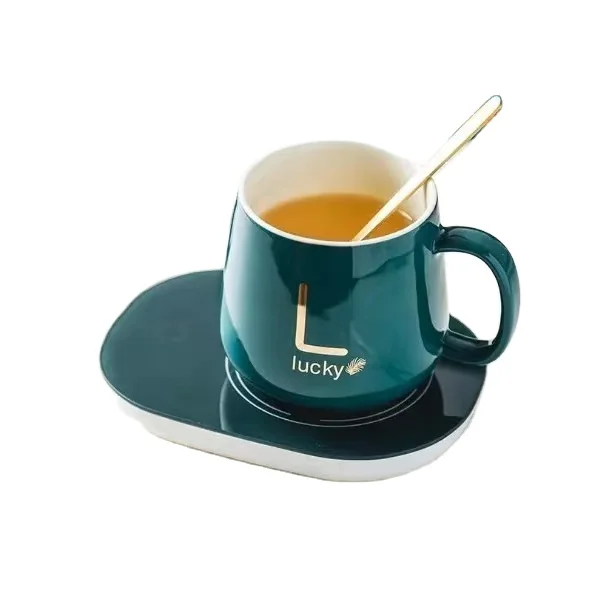 Custom Logo Smart Heating Pad Temperature Control 55 Degree Ceramic Heated Coffee Mug Electric Charging Cup Warmer