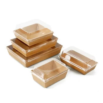 Disposable paper trays square rectangle Sushi box with PET lids