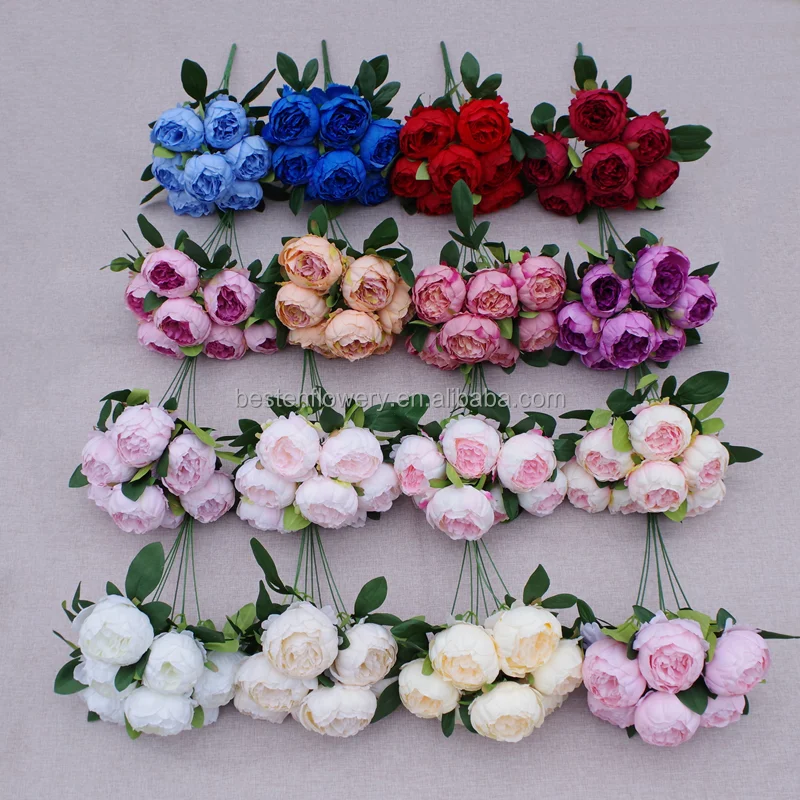High Quality 7 Heads Peonies Bushes Artificial Silk Flower Peony